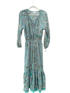 Boemo Paisley Teal Maxi Dress with Smocked Waist bohemian